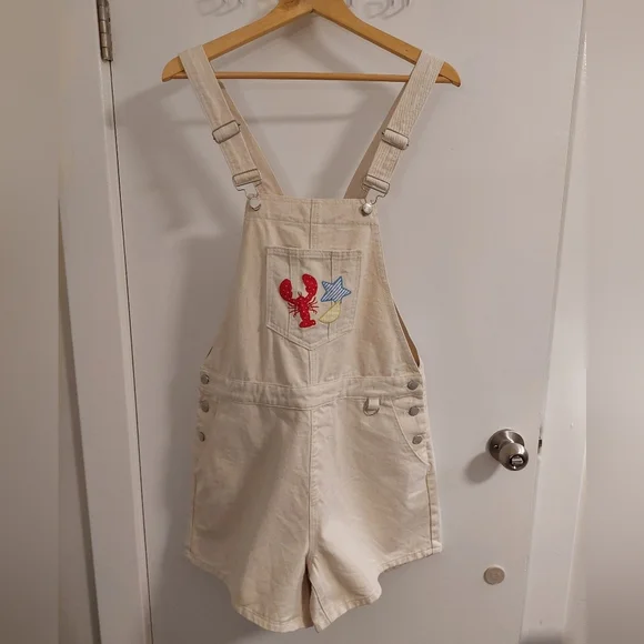 Cider Cream Overalls with Red and Blue Patches - Picture 2 of 5